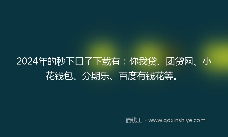 2024年的秒下口子下载有：你我贷、团贷网、小花钱包、分期乐、百度有钱花等。