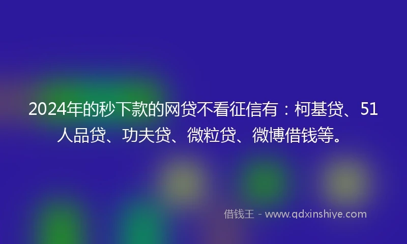 2024年的秒下款的网贷不看征信有:柯基贷、51人品贷、功夫贷、微粒贷、微博借钱等。