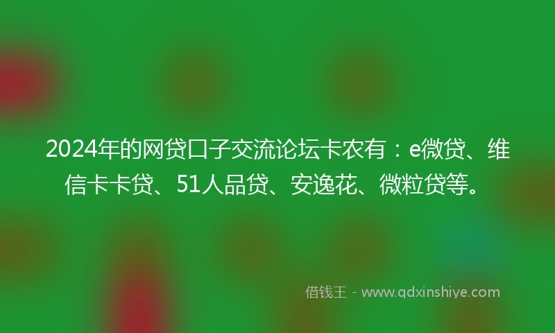 2024年的网贷口子交流论坛卡农有：e微贷、维信卡卡贷、51人品贷、安逸花、微粒贷等。