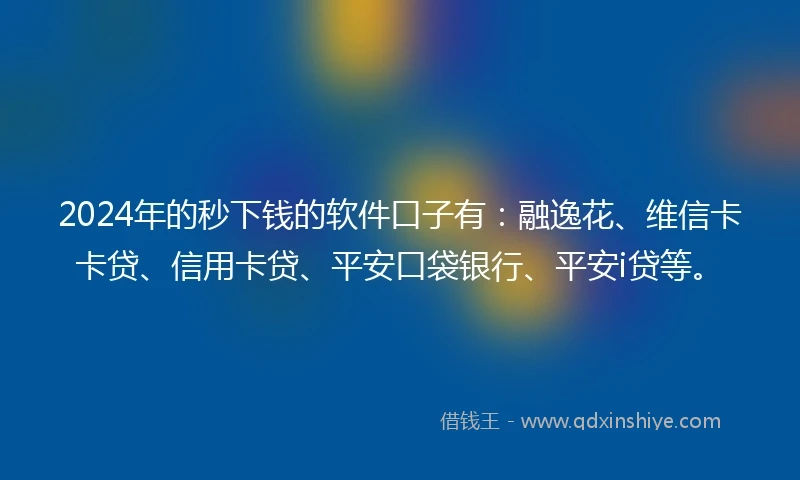 2024年的秒下钱的软件口子有：融逸花、维信卡卡贷、信用卡贷、平安口袋银行、平安i贷等。