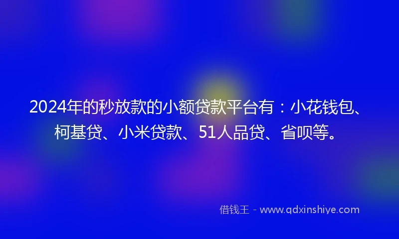2024年的秒放款的小额贷款平台有：小花钱包、柯基贷、小米贷款、51人品贷、省呗等。