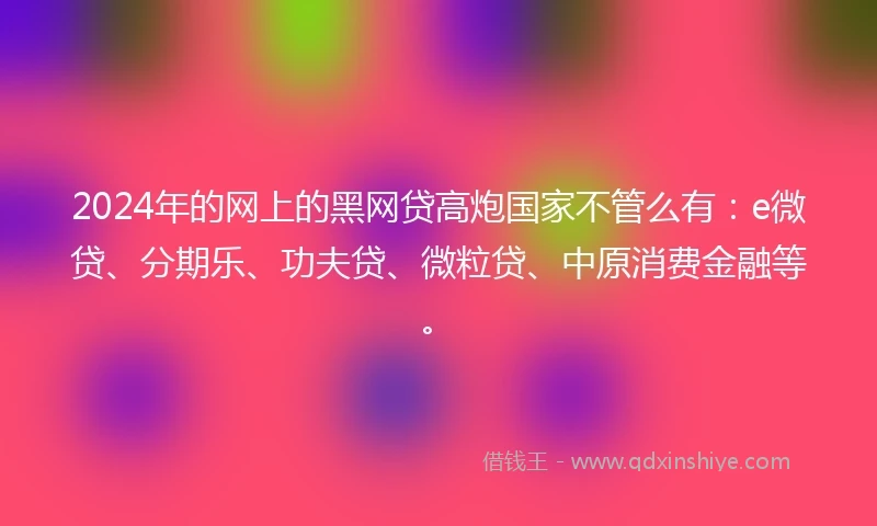 2024年的网上的黑网贷高炮国家不管么有：e微贷、分期乐、功夫贷、微粒贷、中原消费金融等。