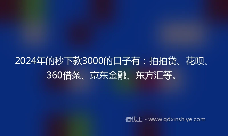 2024年的秒下款3000的口子有：拍拍贷、花呗、360借条、京东金融、东方汇等。