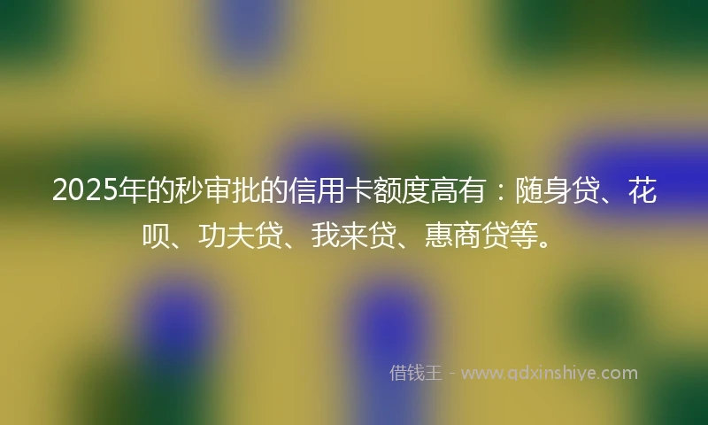2025年的秒审批的信用卡额度高有：随身贷、花呗、功夫贷、我来贷、惠商贷等。