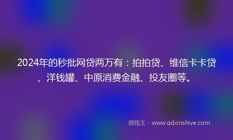 2024年的秒批网贷两万有：拍拍贷、维信卡卡贷、洋钱罐、中原消费金融、投友圈等。