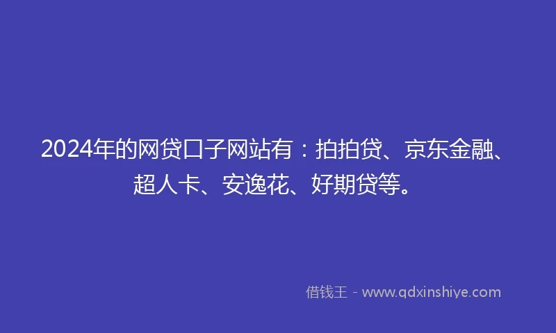 2024年的网贷口子网站有：拍拍贷、京东金融、超人卡、安逸花、好期贷等。