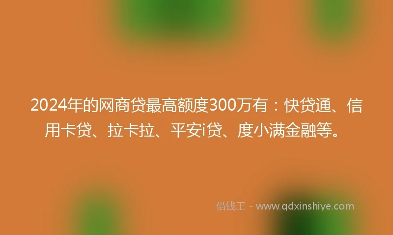 2024年的网商贷最高额度300万有：快贷通、信用卡贷、拉卡拉、平安i贷、度小满金融等。