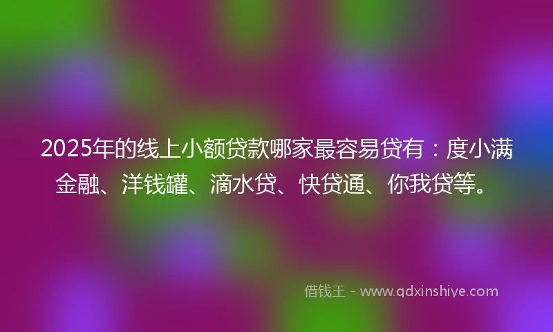 2025年的线上小额贷款哪家最容易贷有：度小满金融、洋钱罐、滴水贷、快贷通、你我贷等。