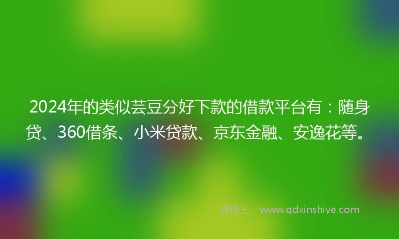2024年的类似芸豆分好下款的借款平台有：随身贷、360借条、小米贷款、京东金融、安逸花等。