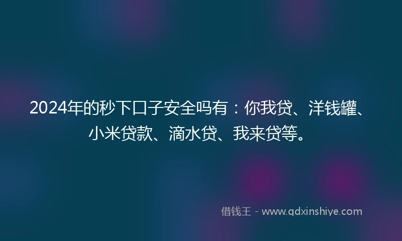 2024年的秒下口子安全吗有：你我贷、洋钱罐、小米贷款、滴水贷、我来贷等。