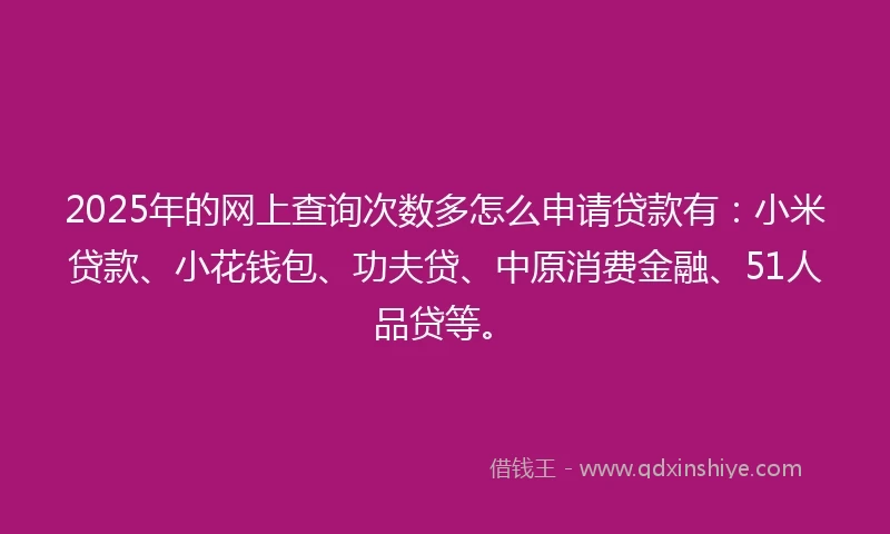 2025年的网上查询次数多怎么申请贷款有：小米贷款、小花钱包、功夫贷、中原消费金融、51人品贷等。