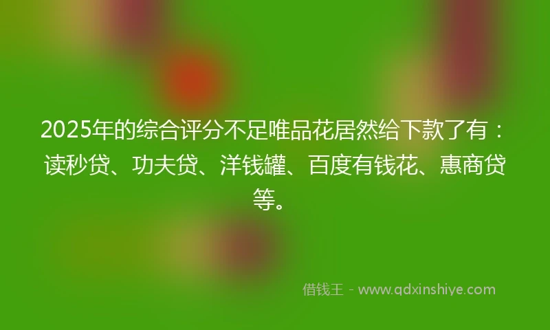 2025年的综合评分不足唯品花居然给下款了有：读秒贷、功夫贷、洋钱罐、百度有钱花、惠商贷等。