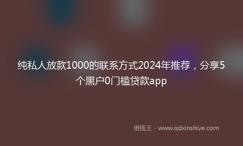 纯私人放款1000的联系方式2024年推荐，分享5个黑户0门槛贷款app