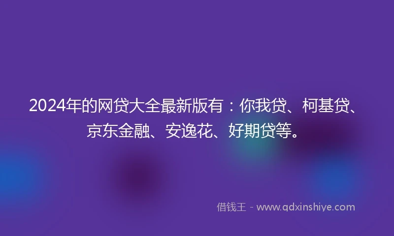 2024年的网贷大全最新版有：你我贷、柯基贷、京东金融、安逸花、好期贷等。