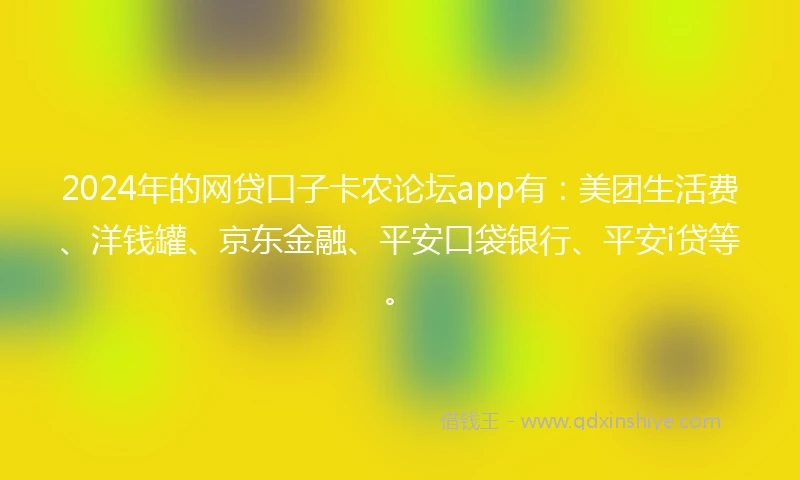 2024年的网贷口子卡农论坛app有：美团生活费、洋钱罐、京东金融、平安口袋银行、平安i贷等。
