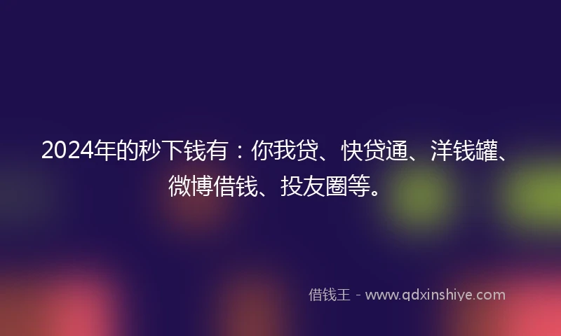 2024年的秒下钱有：你我贷、快贷通、洋钱罐、微博借钱、投友圈等。