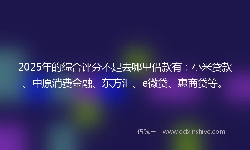 2025年的综合评分不足去哪里借款有：小米贷款、中原消费金融、东方汇、e微贷、惠商贷等。