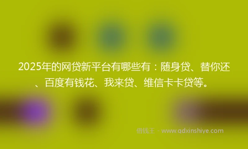 2025年的网贷新平台有哪些有：随身贷、替你还、百度有钱花、我来贷、维信卡卡贷等。