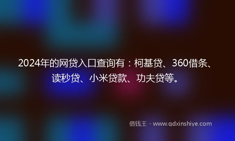 2024年的网贷入口查询有：柯基贷、360借条、读秒贷、小米贷款、功夫贷等。
