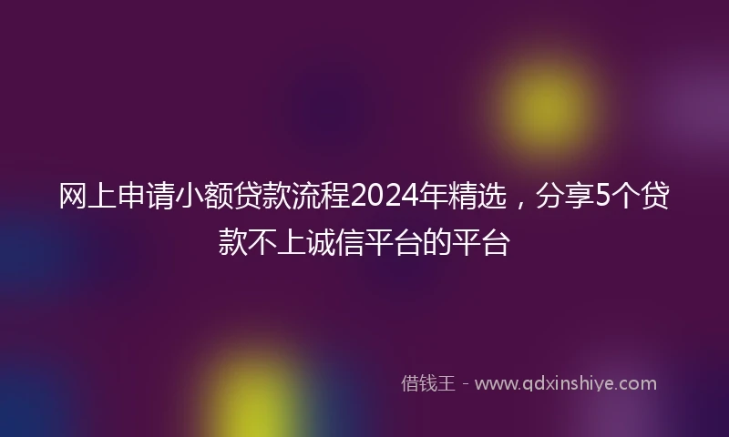 网上申请小额贷款流程2024年精选，分享5个贷款不上诚信平台的平台
