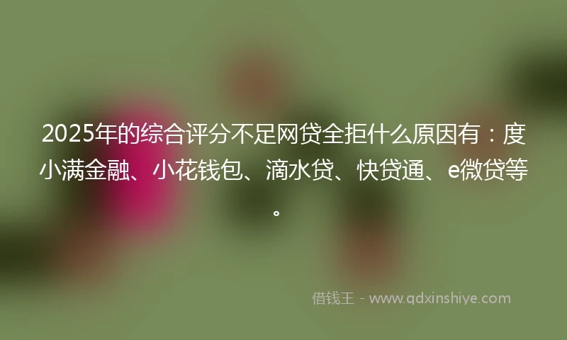 2025年的综合评分不足网贷全拒什么原因有：度小满金融、小花钱包、滴水贷、快贷通、e微贷等。