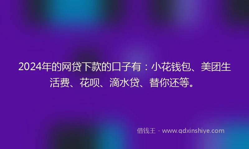 2024年的网贷下款的口子有：小花钱包、美团生活费、花呗、滴水贷、替你还等。