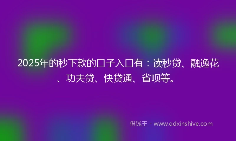 2025年的秒下款的口子入口有：读秒贷、融逸花、功夫贷、快贷通、省呗等。