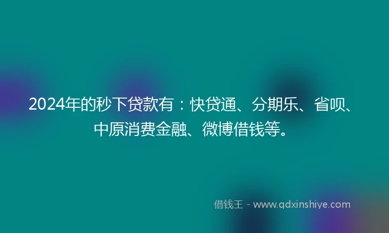2024年的秒下贷款有：快贷通、分期乐、省呗、中原消费金融、微博借钱等。
