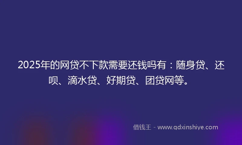 2025年的网贷不下款需要还钱吗有：随身贷、还呗、滴水贷、好期贷、团贷网等。