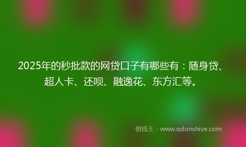 2025年的秒批款的网贷口子有哪些有：随身贷、超人卡、还呗、融逸花、东方汇等。