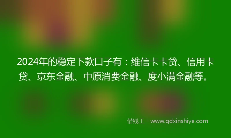 2024年的稳定下款口子有：维信卡卡贷、信用卡贷、京东金融、中原消费金融、度小满金融等。