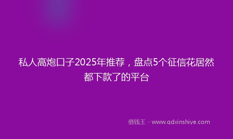 私人高炮口子2025年推荐，盘点5个征信花居然都下款了的平台