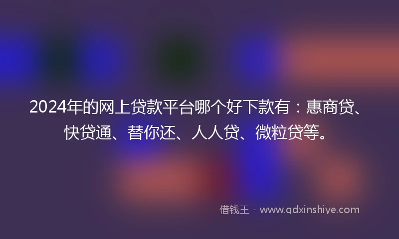 2024年的网上贷款平台哪个好下款有：惠商贷、快贷通、替你还、人人贷、微粒贷等。