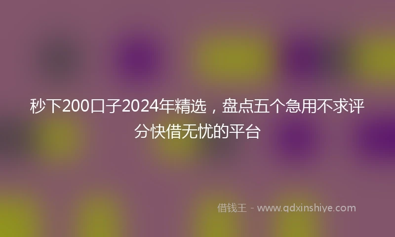秒下200口子2024年精选，盘点五个急用不求评分快借无忧的平台