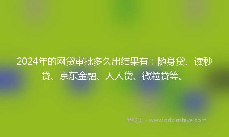2024年的网贷审批多久出结果有：随身贷、读秒贷、京东金融、人人贷、微粒贷等。