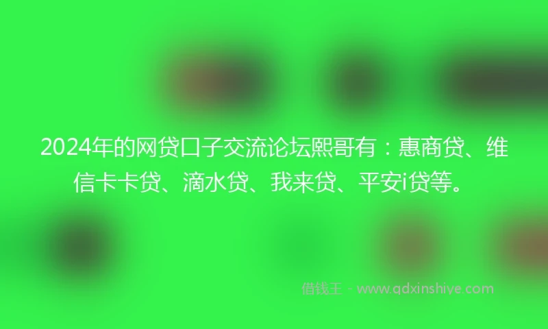 2024年的网贷口子交流论坛熙哥有：惠商贷、维信卡卡贷、滴水贷、我来贷、平安i贷等。