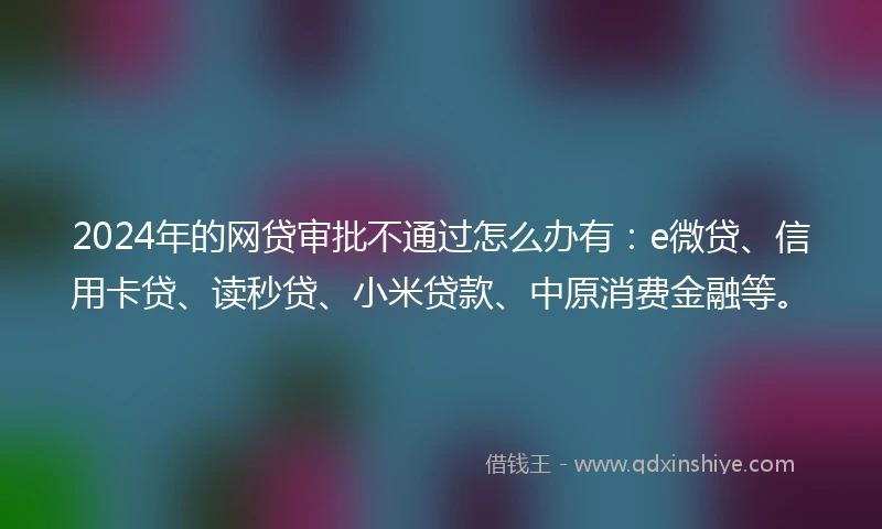 2024年的网贷审批不通过怎么办有：e微贷、信用卡贷、读秒贷、小米贷款、中原消费金融等。