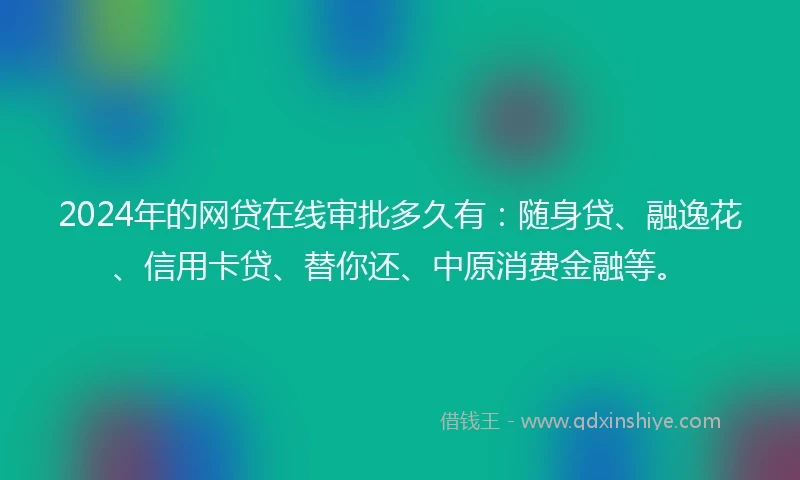 2024年的网贷在线审批多久有:随身贷、融逸花、信用卡贷、替你还、中原消费金融等。