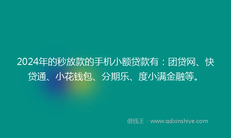 2024年的秒放款的手机小额贷款有：团贷网、快贷通、小花钱包、分期乐、度小满金融等。