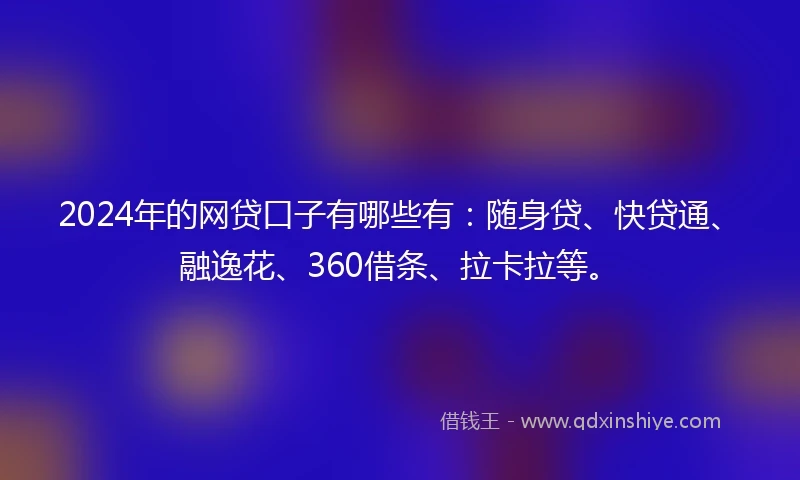 2024年的网贷口子有哪些有：随身贷、快贷通、融逸花、360借条、拉卡拉等。
