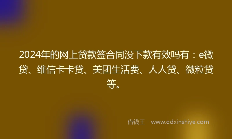 2024年的网上贷款签合同没下款有效吗有：e微贷、维信卡卡贷、美团生活费、人人贷、微粒贷等。