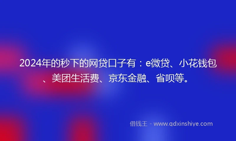 2024年的秒下的网贷口子有：e微贷、小花钱包、美团生活费、京东金融、省呗等。