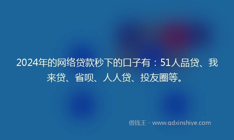 2024年的网络贷款秒下的口子有：51人品贷、我来贷、省呗、人人贷、投友圈等。
