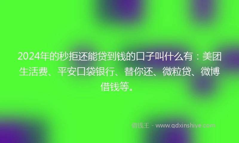 2024年的秒拒还能贷到钱的口子叫什么有：美团生活费、平安口袋银行、替你还、微粒贷、微博借钱等。