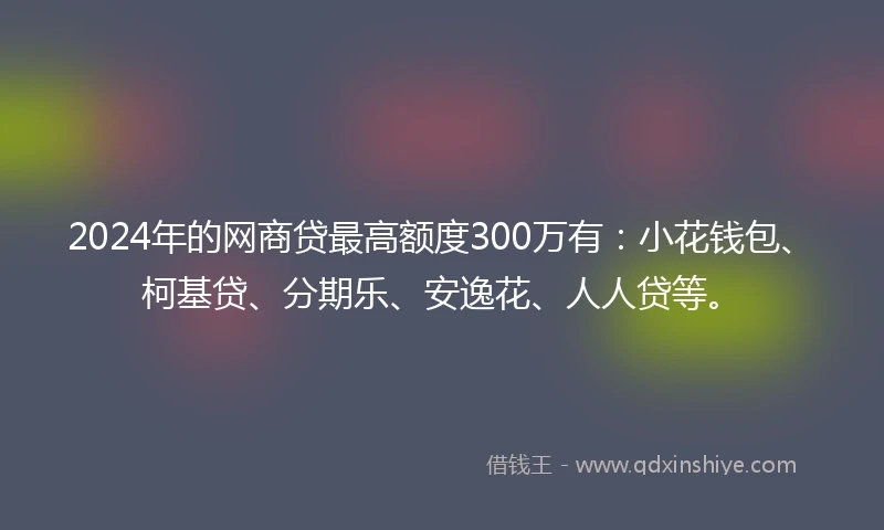 2024年的网商贷最高额度300万有：小花钱包、柯基贷、分期乐、安逸花、人人贷等。