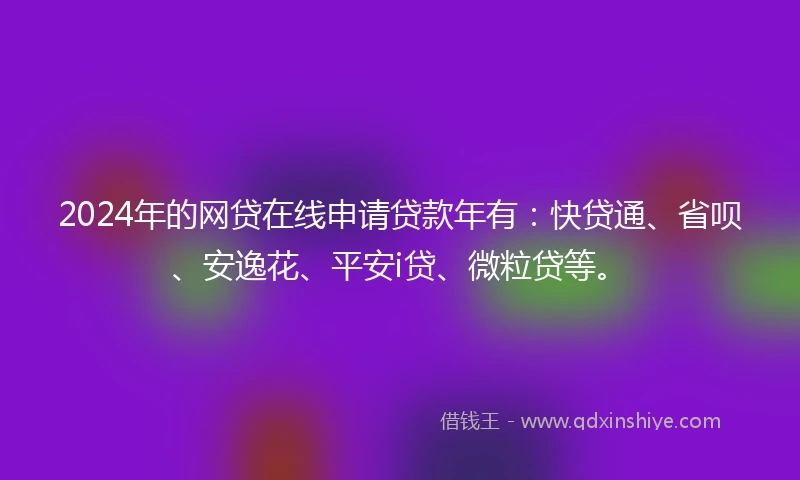 2024年的网贷在线申请贷款年有：快贷通、省呗、安逸花、平安i贷、微粒贷等。