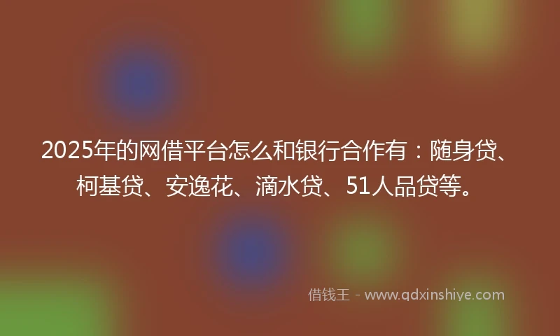 2025年的网借平台怎么和银行合作有：随身贷、柯基贷、安逸花、滴水贷、51人品贷等。