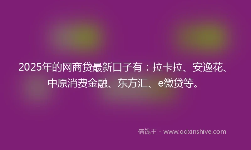 2025年的网商贷最新口子有：拉卡拉、安逸花、中原消费金融、东方汇、e微贷等。