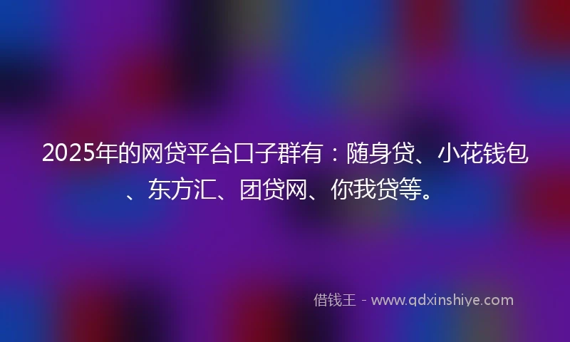 2025年的网贷平台口子群有：随身贷、小花钱包、东方汇、团贷网、你我贷等。