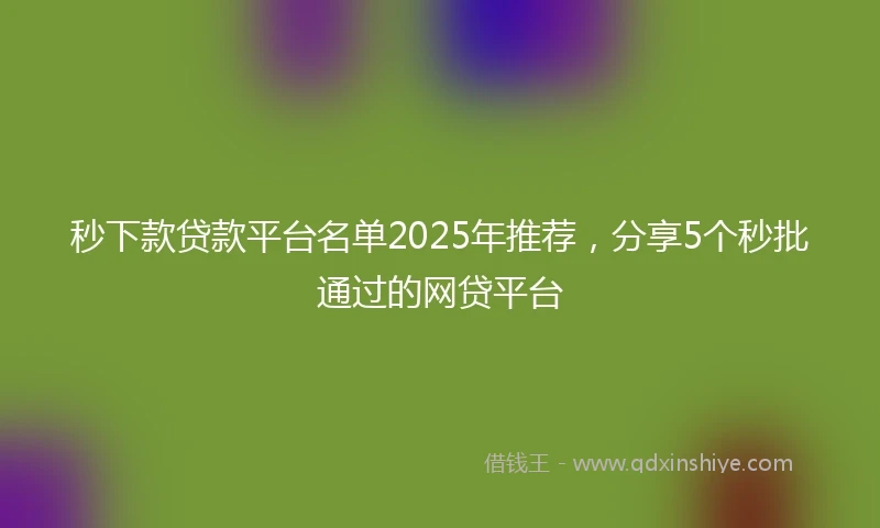 秒下款贷款平台名单2025年推荐，分享5个秒批通过的网贷平台
